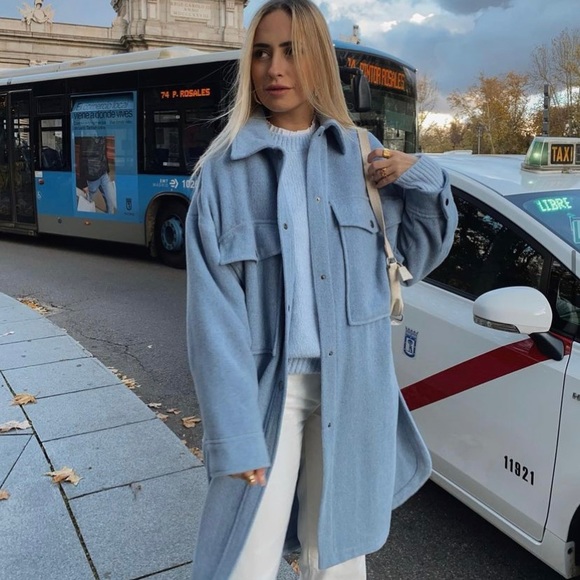 Zara Light Blue Pea Coat NWOT - Picture 6 of 11